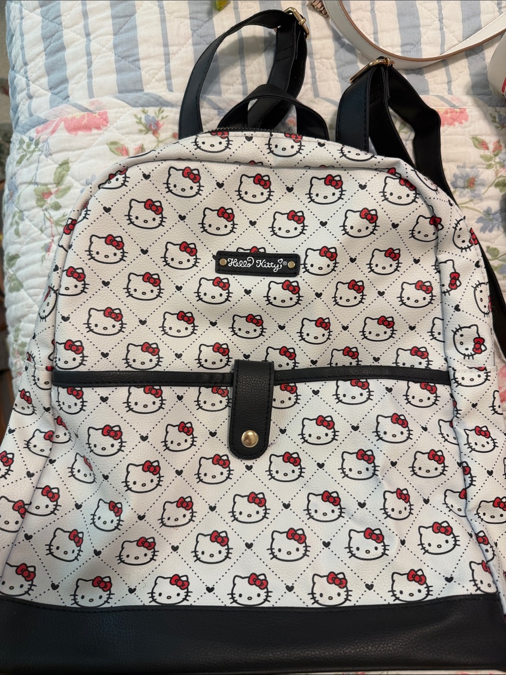 Sanrio hello  Kitty White Backpack with Black Trim and Red Bows